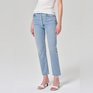 AGOLDE Riley High Rise Straight Leg Crop Jeans Button Fly Light Wash Size 25